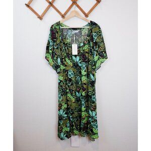 NEW Estelle Womens Wild Heart Leaf Tropical Print Vacation Dress, 4X